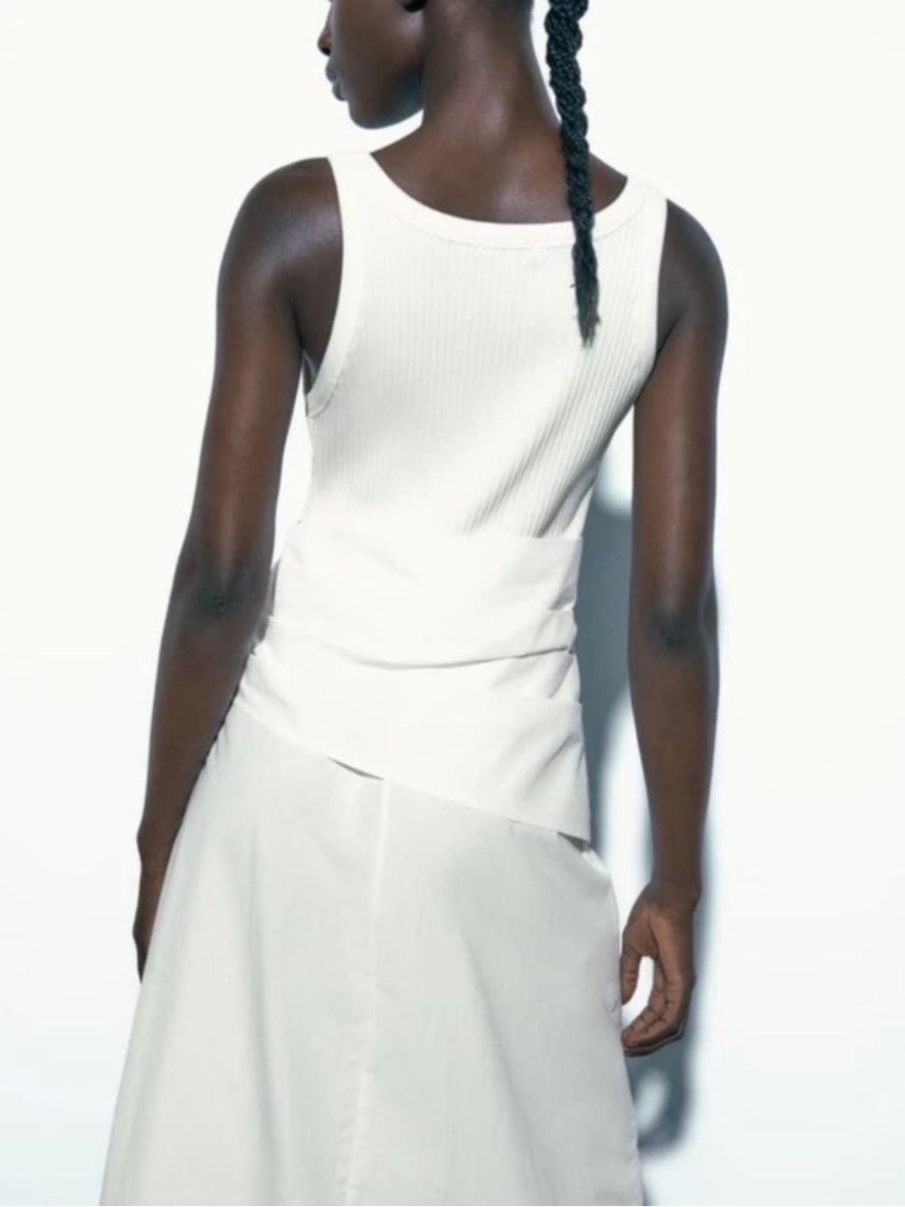Zara NWT Sleeveless White Midi Dress with Draped Waist - Picture 7 of 7